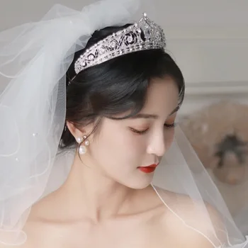 Женщины Королевские тиары Невеста Роскошные кристаллы CZ Корона Повязка на голову Свадебные украшения для волос Аксессуары для волос