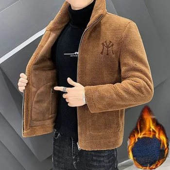 Новое искусственное мужское пальто из искусственной меховой травы в коротком стиле осень и зима теплое пальто из искусственного меха мужская кожаная куртка 2023 H121