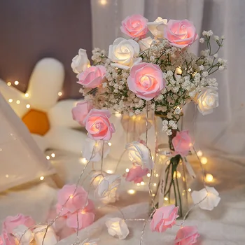 1,5 м Розовая Белая Роза Цветок Гирлянды Искусственная Роза Цветок Волшебные Огни Свадьба День Святого Валентина День Рождения Украшения