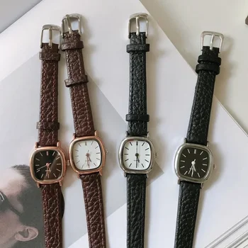 Женские простые винтажные часы для женщин Наручные часы с циферблатом Наручные часы с кожаным ремешком Высококачественные женские повседневные часы-браслет