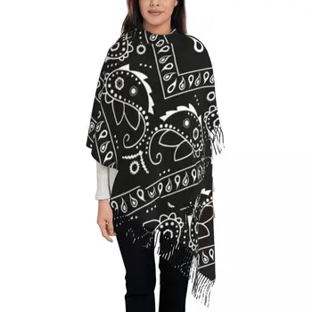  персонализированный принт черный шарф с рисунком банданы женщины мужчины зимние теплые шарфы пейсли стиль шали накидки