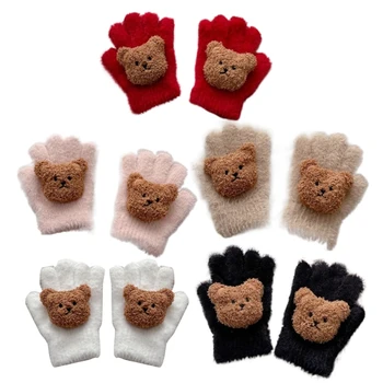 Флисовые зимние перчатки для детей Дизайн медведя Детские варежки Универсальные теплые перчатки Легкие идеально подходят для мальчиков и девочек