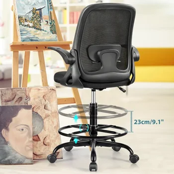 Чертежный стул Высокое офисное кресло Эргономичные настольные стулья с поясничной опорой и откидными подлокотниками Игровые кресла для геймеров на ПК