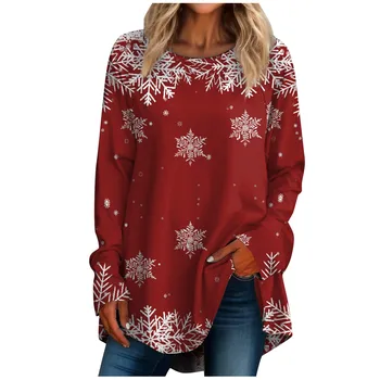 Женский пуловер Рождественский принт Футболка с длинными рукавами Топ Модный и минималистичный женский топ 2023