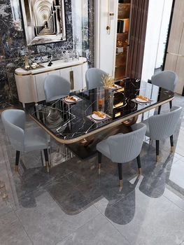 Светлый роскошный обеденный стол и стул из каменной плиты, комбинированный бытовой