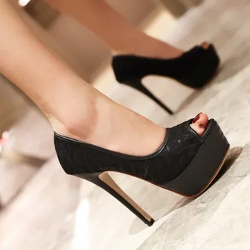 2024 Кружевные женские сандалии Мода Сетка с открытым носком Сексуальные высокие каблуки Женские сандалии Slip On Shoes