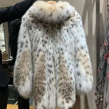 2023 Новая леопардовая шуба с рисунком Женская зимняя куртка средней длины утолщенная шуба из меха лисы Молодежь